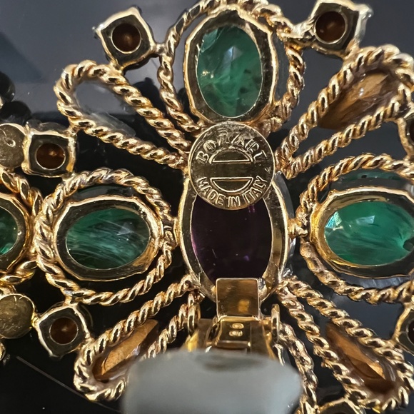 Vintage Bozart Earrings MCM Emerald Green Purple Cabochons GP Oversized Italy - Picture 5 of 7